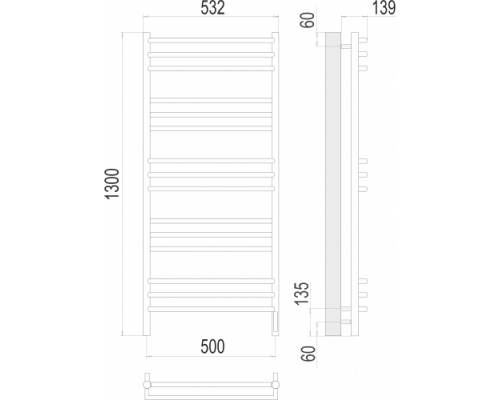 Электрический полотенцесушитель  Терминус Прато П15 500х1300 электро нержавейка lux