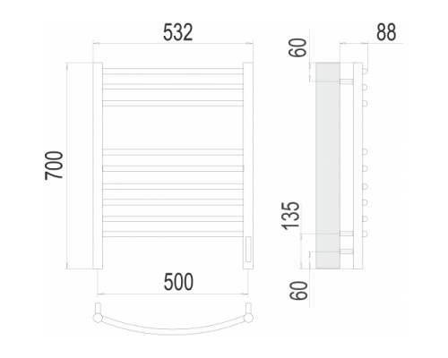 Terminus электро полотенчик Классик П9 500х700 электро (sensor quick touch) RAL 9005