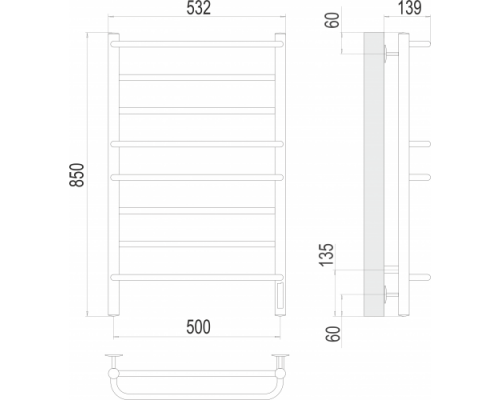 Terminus электро полотенчик Евромикс П8 500х850 Электро (quick touch) RAL 9005