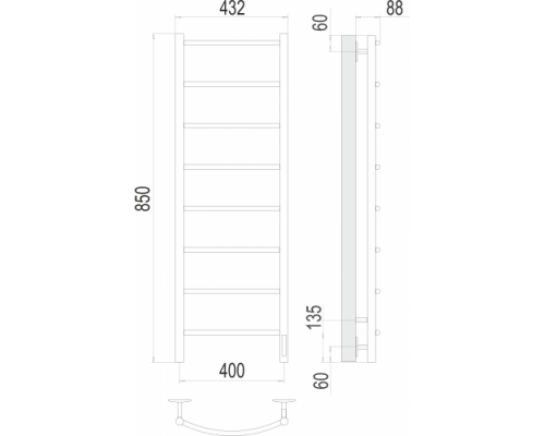 Terminus электро полотенчик Классик П8 400х850 Электро (quick touch) RAL 9003