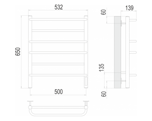 Terminus электро полотенчик Евромикс П6 500х650 Электро (quick touch) RAL 9005