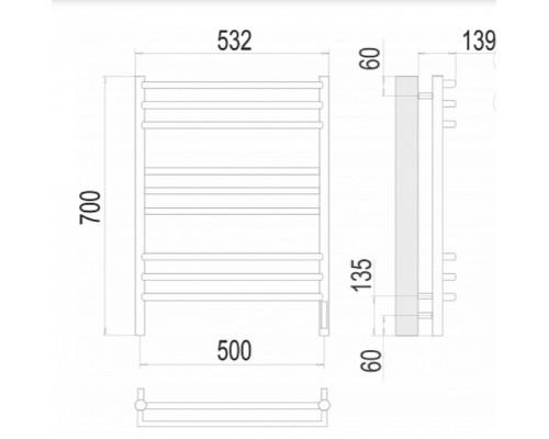 Terminus электро полотенчик Прато П9 500х700 электро (sensor quick touch) RAL 9003