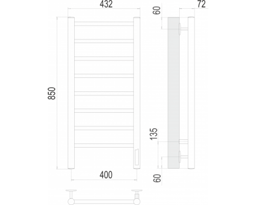 Terminus электро полотенчик Аврора П8 400х850 Электро (quick touch) RAL 9005