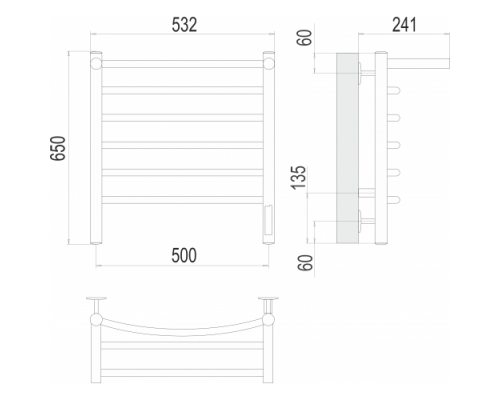Terminus электро полотенчик Классик с/п П6 500х650 Электро (quick touch) RAL 9003