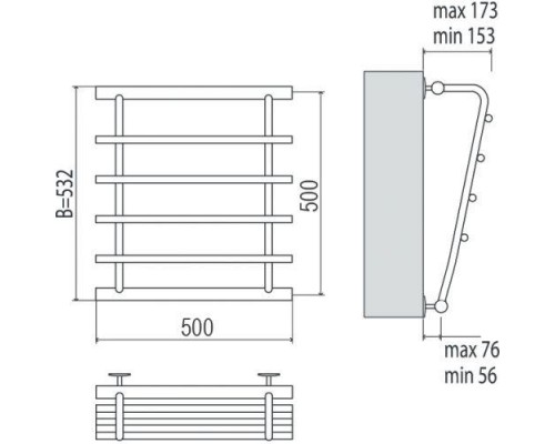 Водяной полотенцесушитель  Терминус Каскад П4 500х500 нержавейка econom