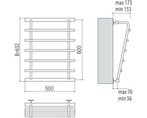 Водяной полотенцесушитель  Терминус Каскад П5 600х500 нержавейка econom