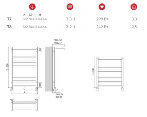 Водяной полотенцесушитель  Терминус Хендрикс П8 500х800  нержавейка econom