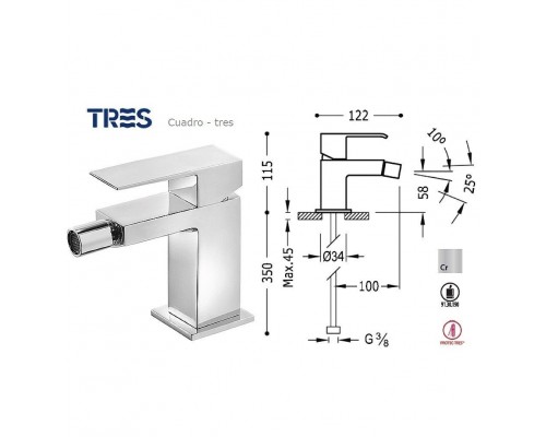 TRES Cuadro New Смеситель для биде однорычажный, хром 00612001