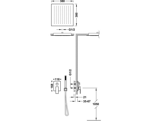 00628005 Tres Cuadro Душевая система с однорычажным встроенным смесителем.