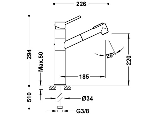 Смеситель для кухни TRES Cocinas Basic 03043401 с выдвижным душем