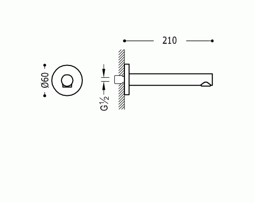 Излив для ванны Tres Bimax 06117202, 210 мм