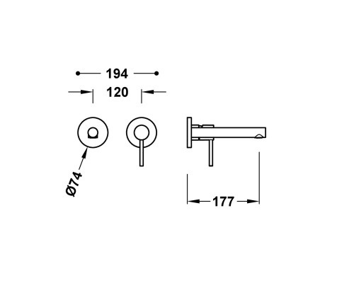 Смеситель для умывальника встраиваемый из стены 177мм, Tres Study 06230021