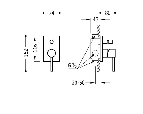 06218002 Max Встраиваемый однорычажный смеситель для ванны и душа, хром