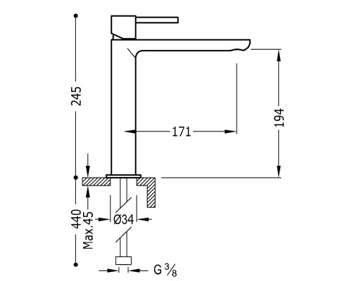 06220304 Tres Max Смеситель для раковины однорычажный, 245 мм, хром