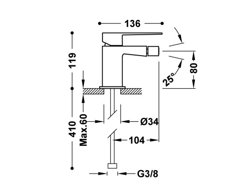 Смеситель Tres 20212001 для биде для умывальника Slim Exclusive