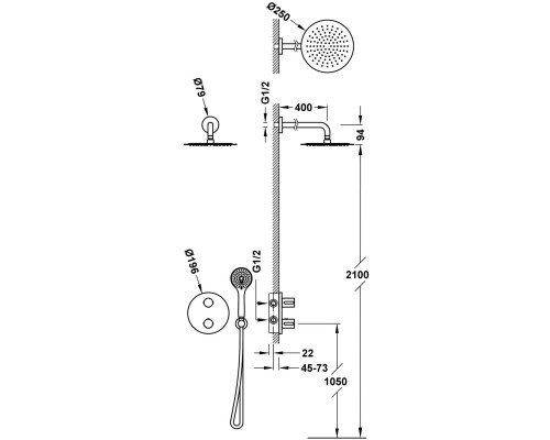 Термостатический душевой комплект скрытого монтажа Tres Therm-Box, 20425004 хром