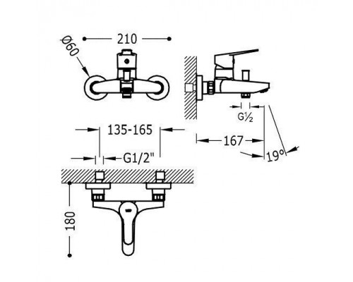 Tres Base 21517001 Смеситель для ванны (хром)