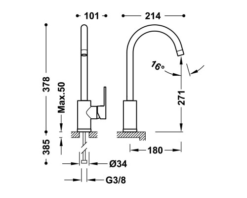 Смеситель для кухонной мойки BASE-TRES PLUS 21644020 хром