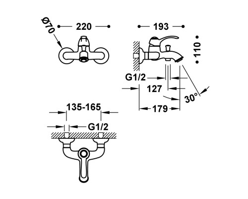 TRES CLASSIC Настенный однорычатный смеситель для ванны и душа-24217001