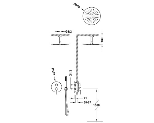 Душевая система встроенная с однорычажным смесителем потолочный душ Tres STUDY Rapid-box 26228003 (хром)