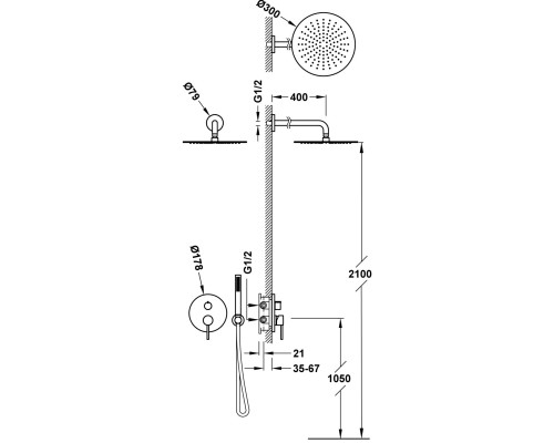 Душевая система скрытого монтажа Tres STUDY RAPID-BOX 2-WAY, комплект 26228004AC