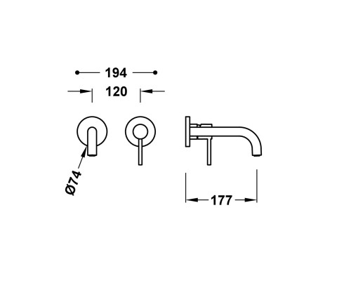 Смеситель для умывальника встраиваемый из стены 177мм, Tres Study 26230021