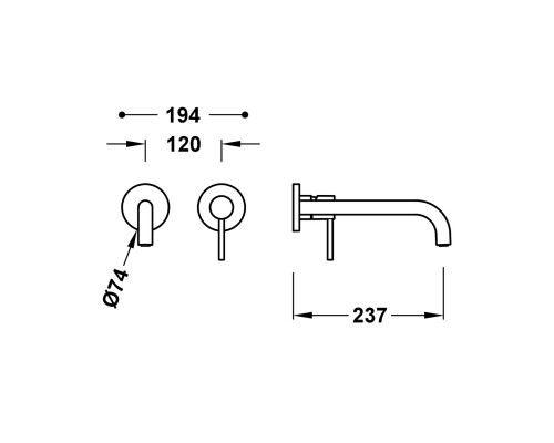 Cмеситель для умывальника скрытого монтажа, Tres Exclusive STUDY 26230022 (хром глянец)