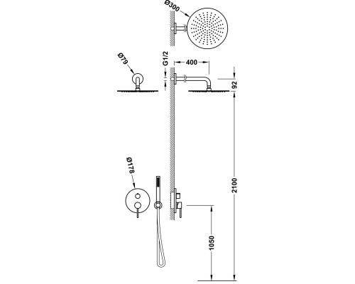 Душевая система скрытого монтажа Tres STUDY RAPID-BOX 2-WAY, комплект 26238004