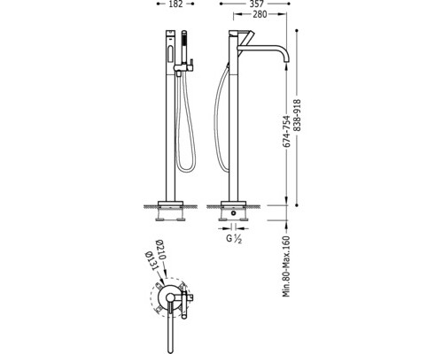 Смеситель для ванны Tres Study 26247005 напольный, хром