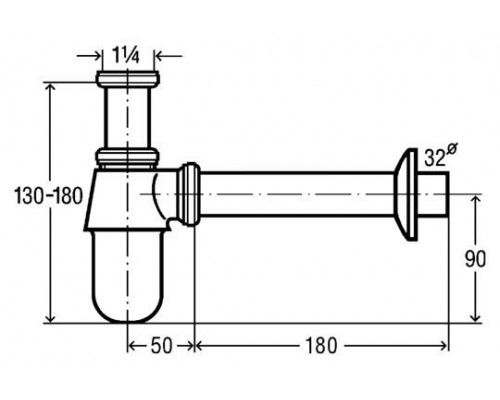 100674 Сифон для раковины (материал - латунь), декор розетка Ø50 mm, патрубок 75 mm, труба 200 mm, 1 1/4 x 32, хром