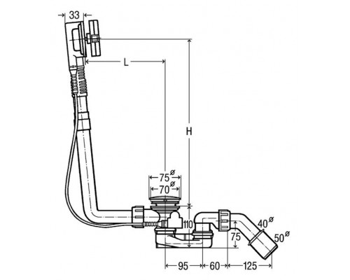 101909 Multiplex Visign M5 слив-перелив (плоская констр.), с гидрозатвором, наклад., отводящ. колено 45°, 40/50 x 560 мм, пластик/хром, модель 6162.45