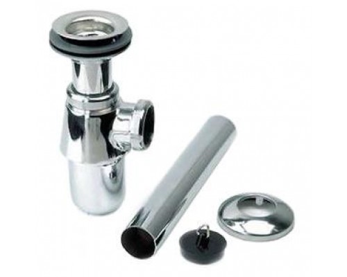 102845 Сифон для раковины (латунь), с пробкой, 1 1/4 x 32, хром, неразъемная чашка выпуска