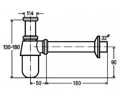 102845 Сифон для раковины (латунь), с пробкой, 1 1/4 x 32, хром, неразъемная чашка выпуска