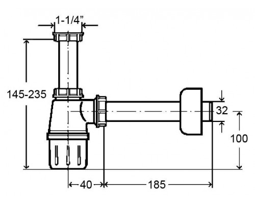 108694 Сифон для раковины (пластик) с пристенной розеткой D=50 мм, 1 1/4 x 32, белый (подходит для смесителя с дон. клапаном)