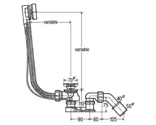 285357 Simplex слив-перелив полуавтомат для стандартных ванн, с сифоном, 40/50 x 540, пластик/хром