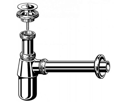 366681 Сифон для раковины (латунь), с пробкой, 1 1/4 x 32, хром, разъёмная чашка выпуска