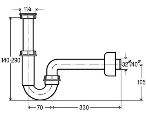 Сифон для умывальника Viega 406462, трубный, пластик, белый, 5/4x40