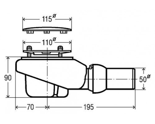 578916 Tempoplex Plus сифон для душевого поддона, для отверстия 90мм, 0,85 л/сек., горизонт. отвод, накладка хром
