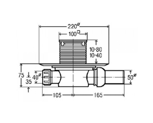 Трап горизонтальный Viega 583248, сухой затвор, сталь окантовка, 0,4 л/с, DN50