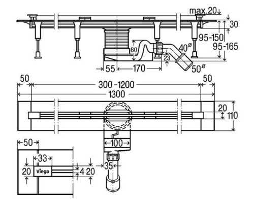 Душевой лоток Viega Advantix Vario, глянцевая вставка, SR2, 30-120 см, 704360