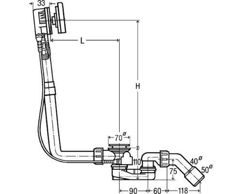 723347 Multiplex Trio Visign MТ9 Слив-перелив C НАЛИВОМ для стандартных ванн 560 X 40/50, увелич уровня воды на 5 см, модель 6170.10, хром