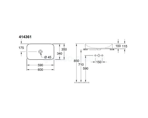 Умывальник накладной Villeroy&Boch Finion 60х35, 414361R1