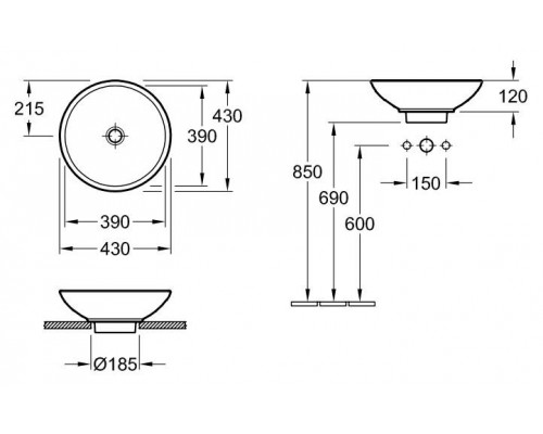 Умывальник накладной Villeroy&Boch Loop&Friends 43x43, без отв. смесителя, 51440101
