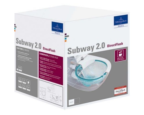 Унитаз подвесной Villeroy&Boch Subway 2.0 37x56,5, тонкое сиденье Soft Close, безободковый, 5614R001
