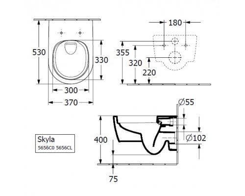 Подвесной унитаз Villeroy & Boch Skyla 5656CL01, смыв DirectFlush (торнадо), сиденье микролифт, альпийский белый