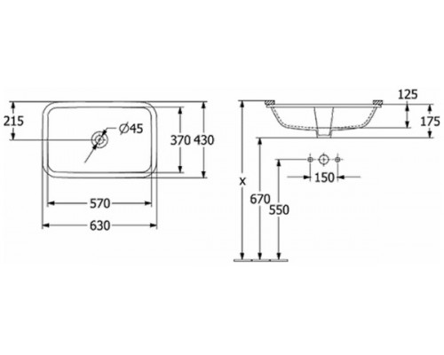 Умывальник врезной Villeroy&Boсh Architectura 57x37 5A776101, белый