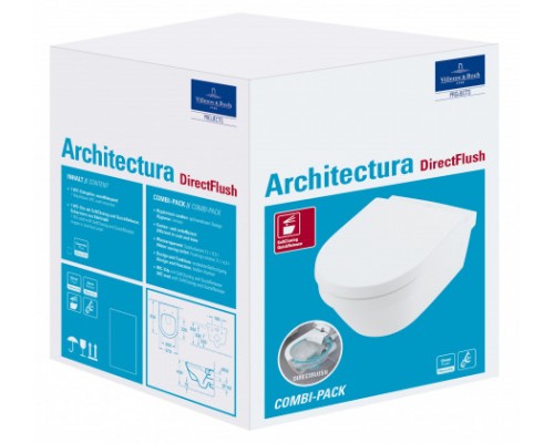 Унитаз подвесной Villeroy & Boch Architectura 37x53 с сиденьем Soft Close, безободковый 4694 HR 01 с торнадо смывом