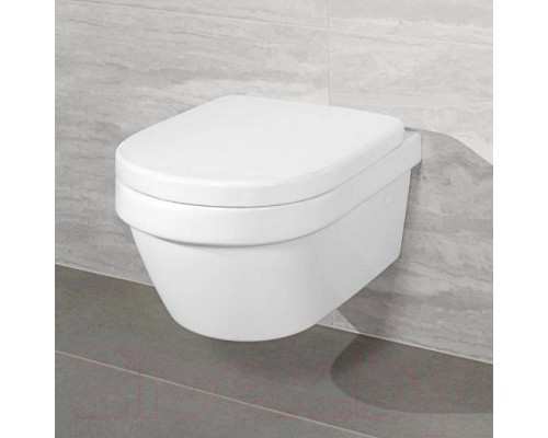 Унитаз подвесной Villeroy & Boch Architectura 37x53 с сиденьем Soft Close, безободковый 4694 HR 01 с торнадо смывом