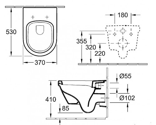 Унитаз подвесной Villeroy & Boch Architectura 37x53 с сиденьем Soft Close, безободковый 4694 HR 01 с торнадо смывом