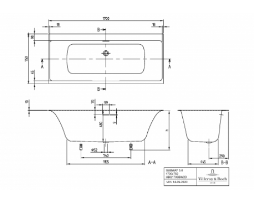 Ванна квариловая Villeroy & Boch Subway 3.0 170х75 UBQ170SBW2DV-01
